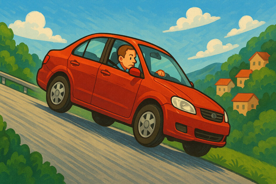 急な坂道を車で下る夢